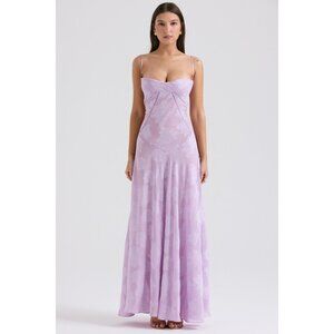 House of CB Seren Orchid Floral Lace Back Maxi Dress (Medium/Purple)
